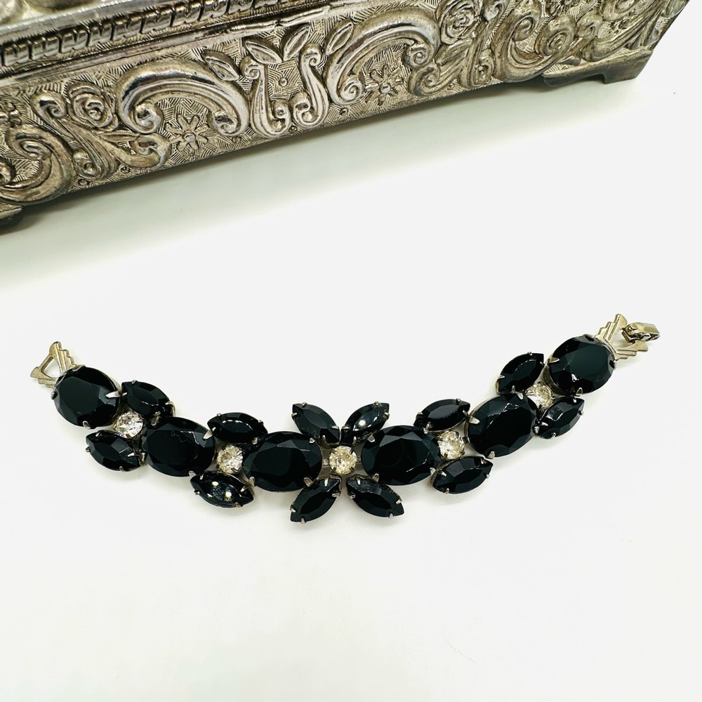 Vintage Weiss Black Rhinestone Bracelet
